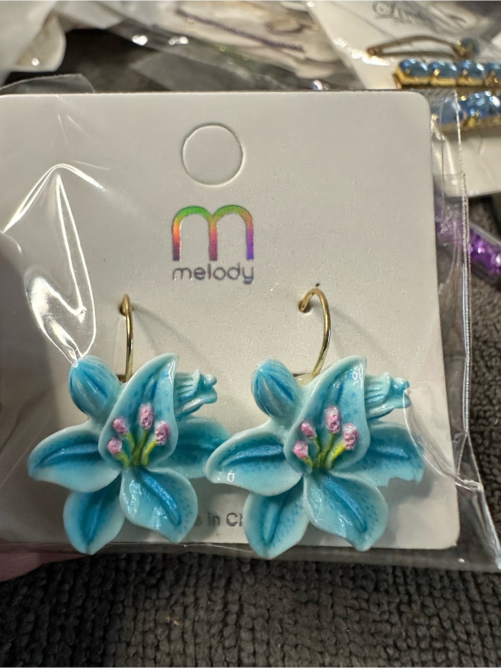 Melody Blue Flower Hook Earrings